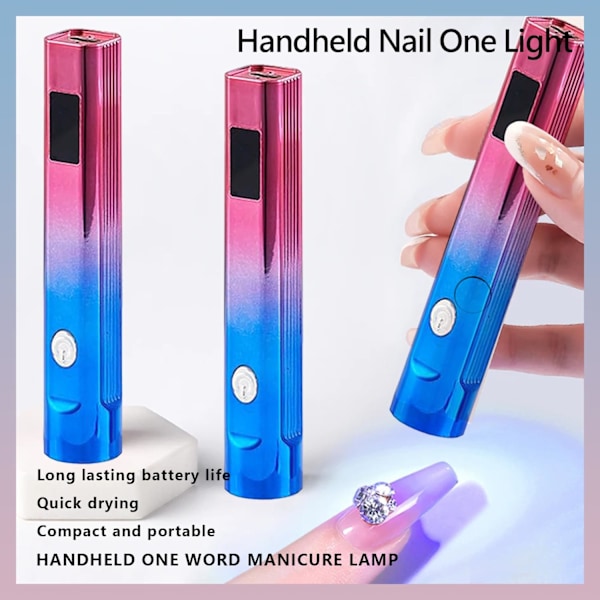 Mini UV Nagellampa med 3 Tidsinställningar, Uppladdningsbar med USB-port, med LED-display, Portabel, för Snabb Torkning och Hemmamanikyr (Färgglad) Gradient blue and red