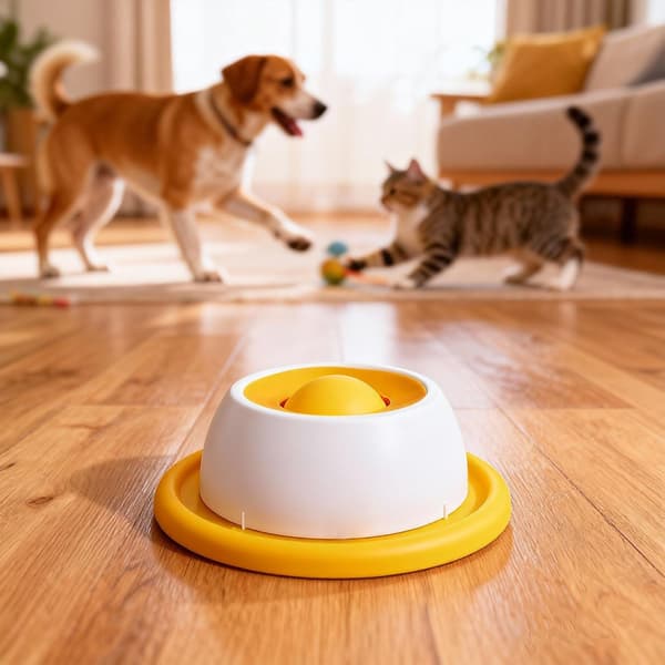 Interaktivt hundelegetøj og langsom foderautomat – Godboldsbold til hunde og katte, skridsikker og mentalt stimulerende Yellow (Cat)
