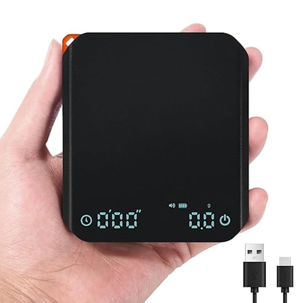 Mini Kaffevåg, med Automatisk Timer, Uppladdningsbar Espressovåg med Timer, 2kg/0.1g Högprecisionsvåg för Kaffebönor, Svart