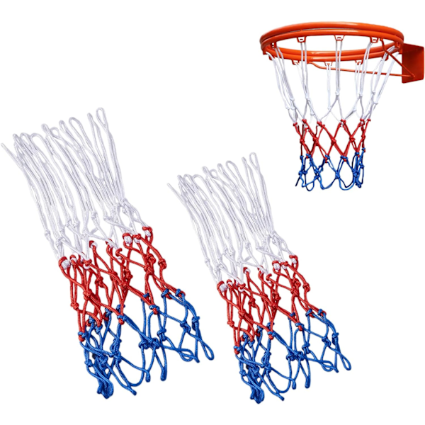 2 ST Kraftiga Basketnät, Ersättningsnät för Inomhus- och Utomhussporter, Vävt trefärgat nät Polypropylene white, red and blue
