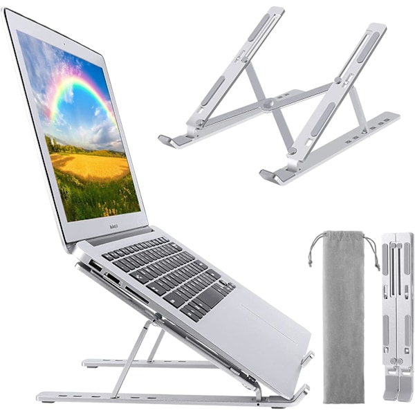 Laptopställ, Ventilerat Hopfällbart Laptopställ i Aluminium, Halkfri Silikonhållare för 10-17 Tums Laptop Silver