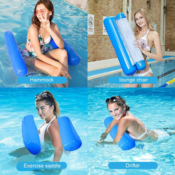 Multifunktionell Flytande Vattenhängmatta, 4-i-1 Uppblåsbar Pool Float Relaxstol Multifunktionell Vikbar Portabel Ultralätt (Safirblå) dark blue
