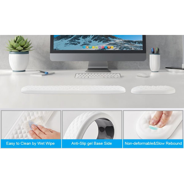 Ergonomiskt handledsstöd för tangentbord med PU-läder och memory foam, bekvämt handledsstöd för laptop, tangentbordsplatta för att lindra smärta vid skrivande (Vit) White