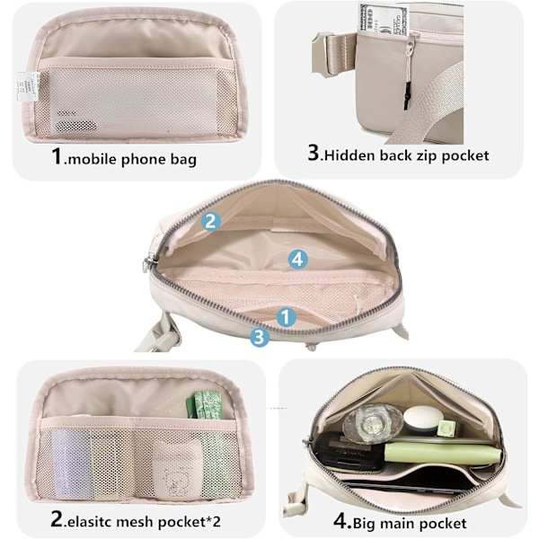 Midjeväska Crossbody Väskor Magväska för Löpning Vandring Resor Träning Justerbar Rem för Kvinnor - beige beige
