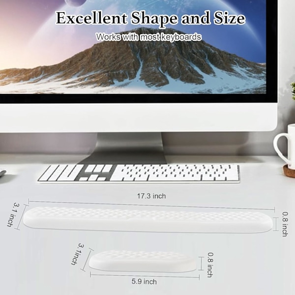 Ergonomiskt handledsstöd för tangentbord med PU-läder och memory foam, bekvämt handledsstöd för laptop, tangentbordsplatta för att lindra smärta vid skrivande (Vit) White