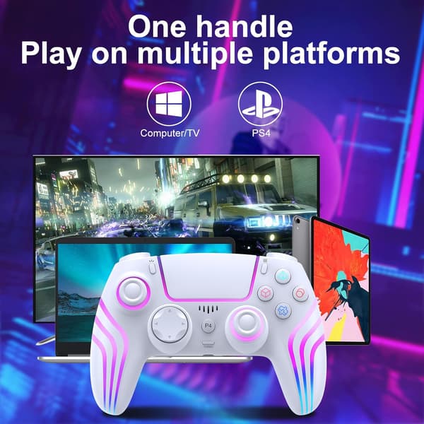 PS4-kompatibel trådløs controller med LED-belysning, dobbelt vibration, til PS4/PS4 Pro/PS4 Slim, hvid White