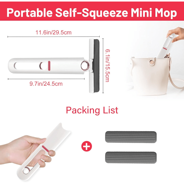 3 st Mini Mopp, Portabel Självpressande Mini Mopp, Handfri Rengörings Mini Mopp, Hushållsrengöringsverktyg för Glas för Badrum Kök Bilglas