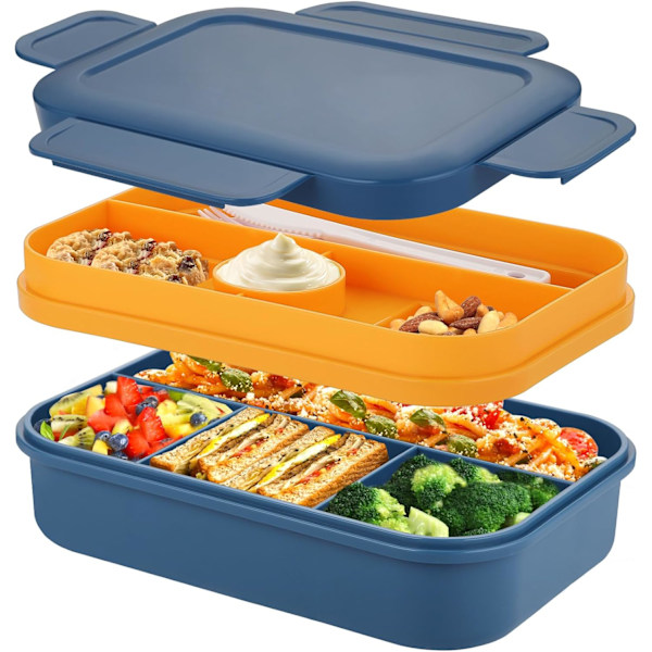 Bento Box Matlådor, 2000ml Bento Matlåda för Vuxna Barn, Stapelbar Japansk Matlåda med 8 Fack, Läcksäker Matlådebehållare (Blå) blue