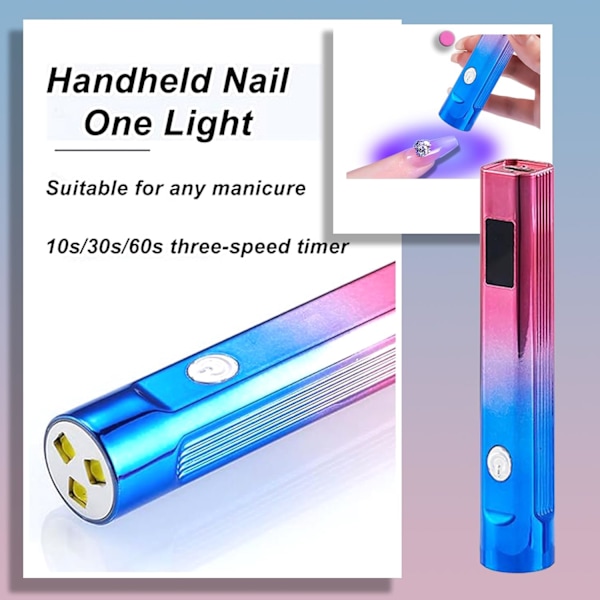 Mini UV Nagellampa med 3 Tidsinställningar, Uppladdningsbar med USB-port, med LED-display, Portabel, för Snabb Torkning och Hemmamanikyr (Färgglad) Gradient blue and red