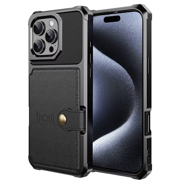 iPhone 12 Cover med Kortholder & RFID Beskyttelse - Stødsikkert Sort Cover [JSR] Lysegrå