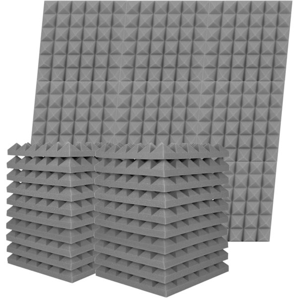 Ljudisolerande Akustikskum Paneler 12-delars Set 2 X 12 X 12 Tum, Ljudisoleringspaneler Brandsäkert Akustikskum (Grå) Grey