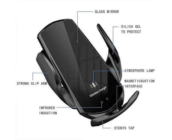 Trådløs biltelefonoplader og holder - Sort