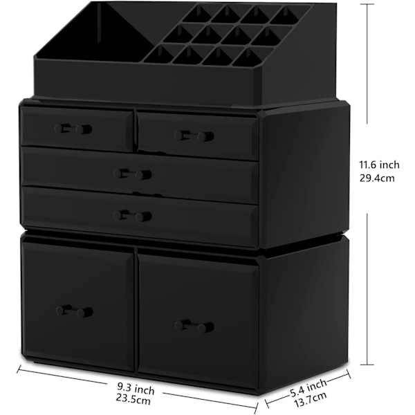 Sminkförvaring 3 Delar Kosmetik Förvaringslåda med 6 Lådor (Svart) Black