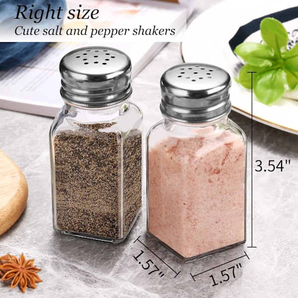 Salt- och pepparkar set, saltkar med rostfritt lock - kryddburkar i glas, genomskinliga salt- och pepparkar i glas