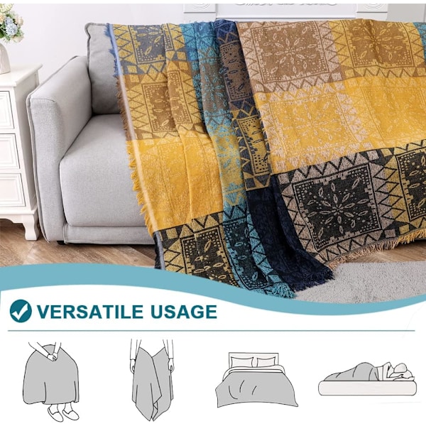 Bohemisk Bomullssofföverdrag för Soffor Tvättbara Sektionssofföverdrag (180 x 300 cm, X-Large, Gul Marinblå) Yellow Navy