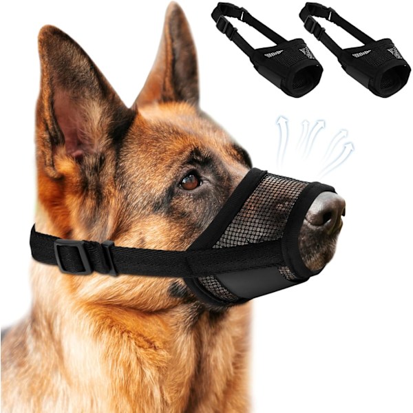 Hundmunkorg Mjuk - 2st Luftig Mesh-munkorg Anti-bitande Skällande Tuggande Andningsbar Drickbar Justerbar Loop Husdjursmunkorg (Svart, S) S