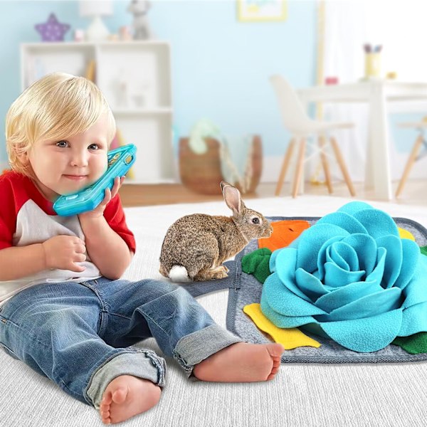 Kanin Snuffle Mat Leksak, 30x30 cm Tvättbar Hudvänlig Pussel Rolig Foderplatta Godisautomat - kanin foder matta Blue