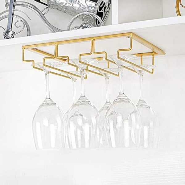 Vinglasställ - Vinglashållare för under skåp, förvaring av glas, hängare i metall, organizer, 3 rader, 1-pack, guld Gold