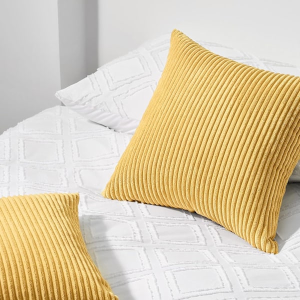Kuddfodral 40 x 40 Citrongul i Andningsbar Manchester Mjukt Överdrag för Dekorativ Kudde Soffa Vardagsrum Sovrum Vuxensäng Set om 2 Lemon Yellow