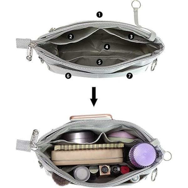 Expanderbar Handväska Organizer i Nylon Väska i Väska Tote Organizer Väska（M , grå） gray