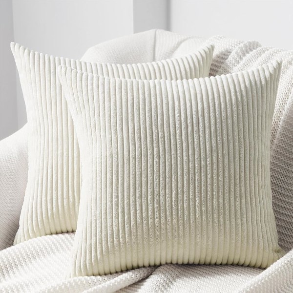 Kuddfodral 40 x 40 Off-white i Andningsbar Manchester Mjukt Överdrag för Dekorativ Kudde Soffa Vardagsrum Sovrum Vuxensäng Set om 2 white