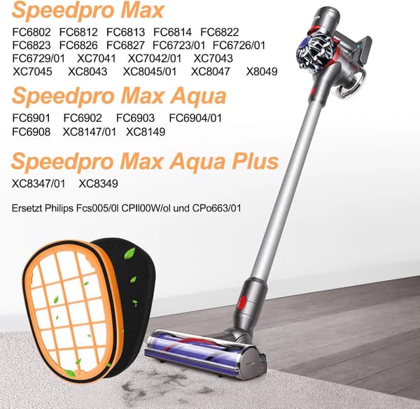 6-pack sladdlösa dammsugarfilter kompatibla med Philips SpeedPro
