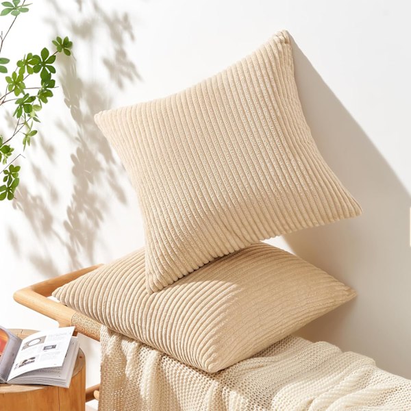Kuddfodral 40 x 40 Ljus Khaki i Andningsbar Manchester Mjukt Överdrag för Dekorativ Kudde Soffa Vardagsrum Sovrum Vuxensäng Set om 2 Light Khaki