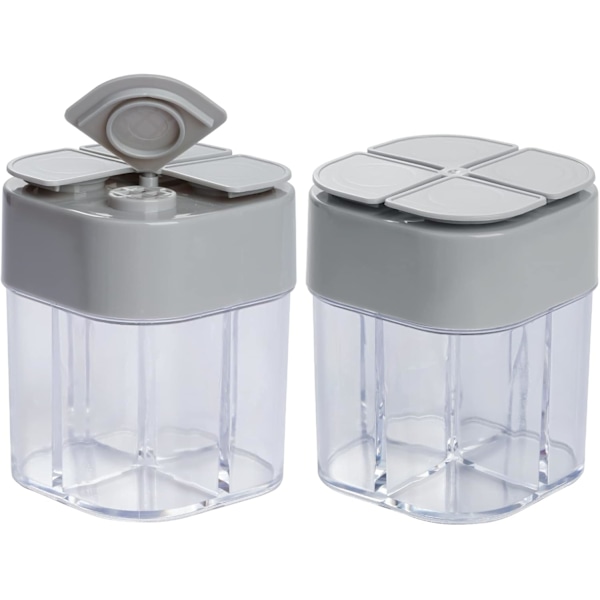 2-pack 4-i-1 Kryddbehållare Salt- och Pepparkar Transparent Kryddströare Burk Filter Klumpar Kryddburkar - Grå Gray
