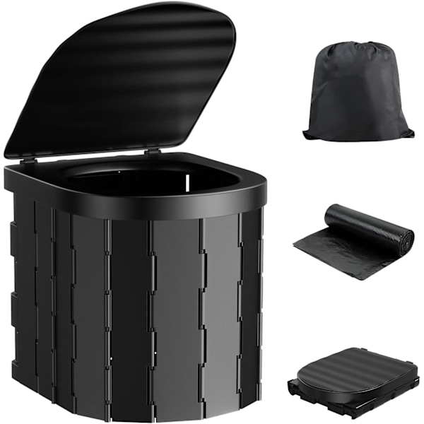 Portabel Toalett för Camping, Vikbar Vattentät Porta Potta för Camping, Bil, Hink, Resor, Utomhus, Vandring (Svart)