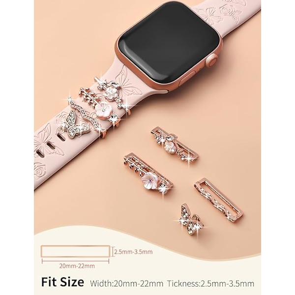 Blommig Graverad Bandringar Öglor Kompatibla med Band 40mm 38mm 41mm, -Rosa sand/Gyllene fjärilsringar (band ingår ej) Pink