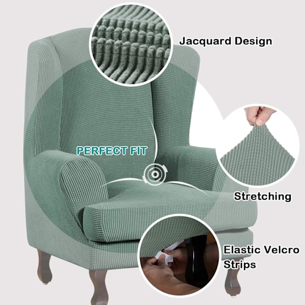 Fåtöljöverdrag med Vingar 2 Delar Vingfåtöljöverdrag Stretch Mörk Cyan-Vingfåtölj Dark Cyan