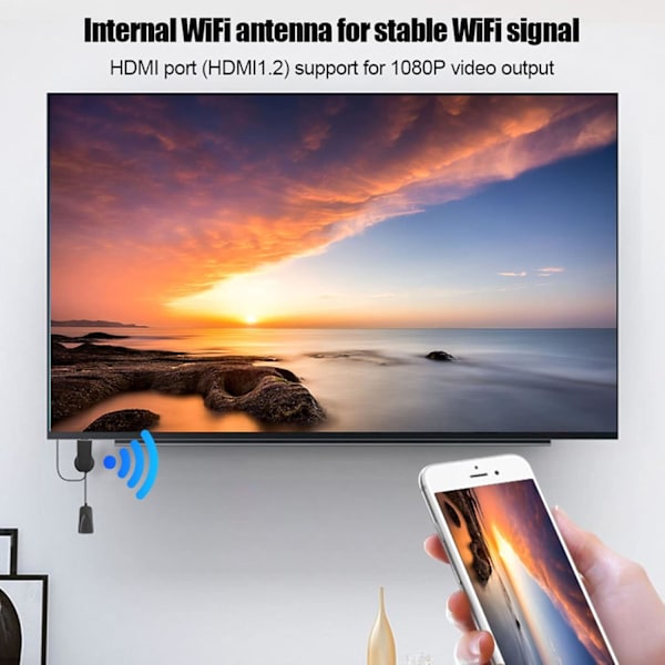 Trådlös Display TV, HDMI Dongel Adapter Inbyggd WiFi Modul Stödjer 2.4GHz WiFi Trådlös Display Dongel Adapter Mottagare HDMI TV