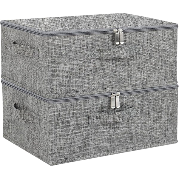 Förvaringslådor för under sängen med lock, hopfällbara förvaringsväskor för filtar, för att organisera kläder, filtar, kuddar, 38x26x15cm, Grå - 2-pack grey 38*26*15cm