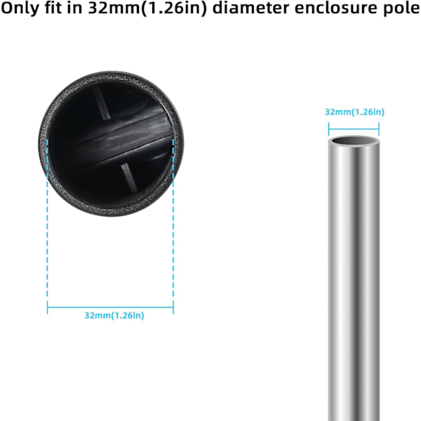 Skyddsnät Stolplock för Platt Stålplåt Toppring, 6 Stycken, Svart, Passar Endast 32mm (1.26in) Diameter Trampolinstolpe