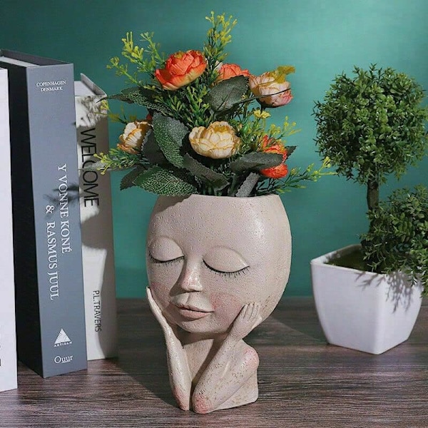 Ansiktsblomkruka Huvud Planteringskruka Söt Dam Ansikte Suckulent Planteringskruka Harts Kaktus Planteringskruka Rolig Huvud Växtkruka (Färg A) A