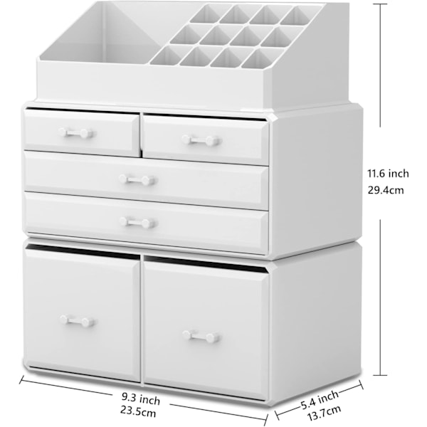 Sminkförvaring 3 Delar Kosmetik Förvaringslåda med 6 Lådor (Vit) White