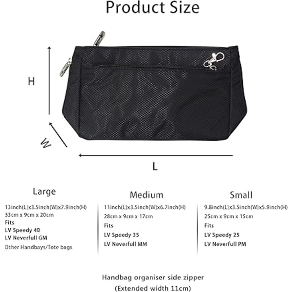 Expanderbar Handväska Organizer i Nylon Handväska Insats Väska i Väska Tote Organizer Väska (M, Svart) black