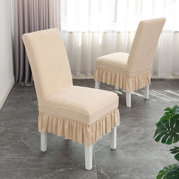 Stolöverdrag med kjol, set om 4 - Elastiskt Jacquard Stolöverdrag, Förtjockat Stretch Stolskydd -E Yellow