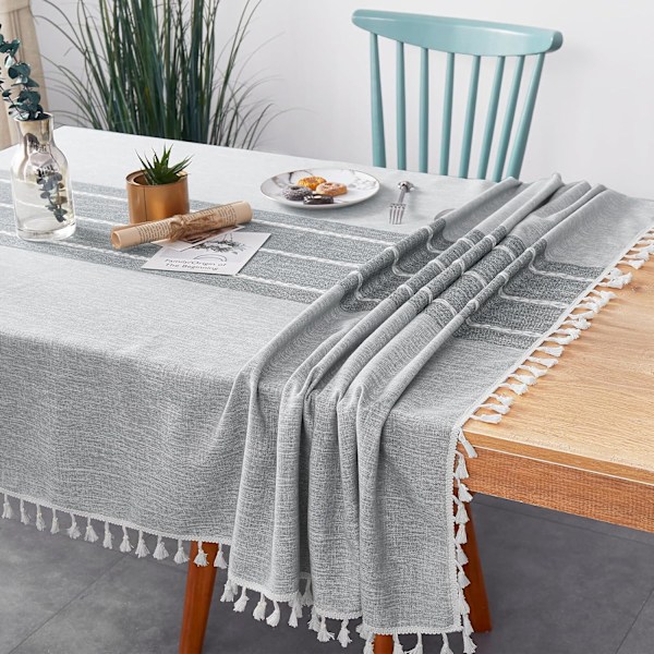 Rektangulär bordsduk i bomullslinne, skrynkelfri, tvättbar bordsduk i bondgårdsstil 55''x70'', Grå Grey 2