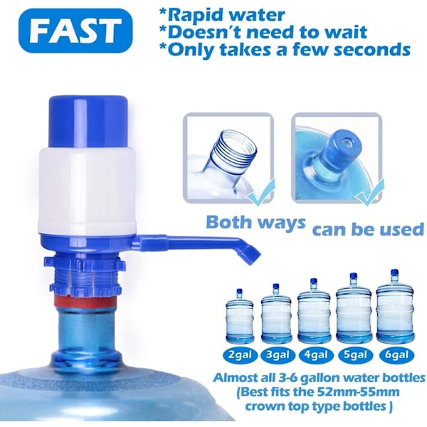 Vattenflaskor Pump Blå Manuell Handtryck Dricksfontän - 2-pack
