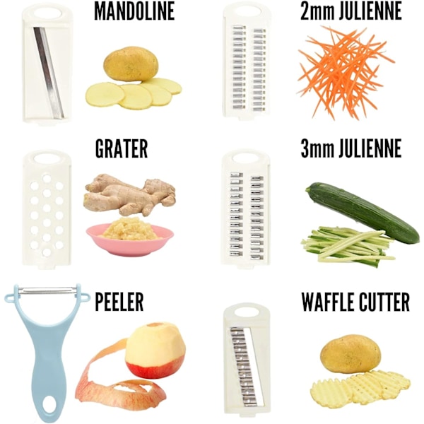 5 i 1 Mandolin Skärare för Kök, Grönsaksskärare med Flera Blad för Potatischips, Grönsaksskärare, Blå