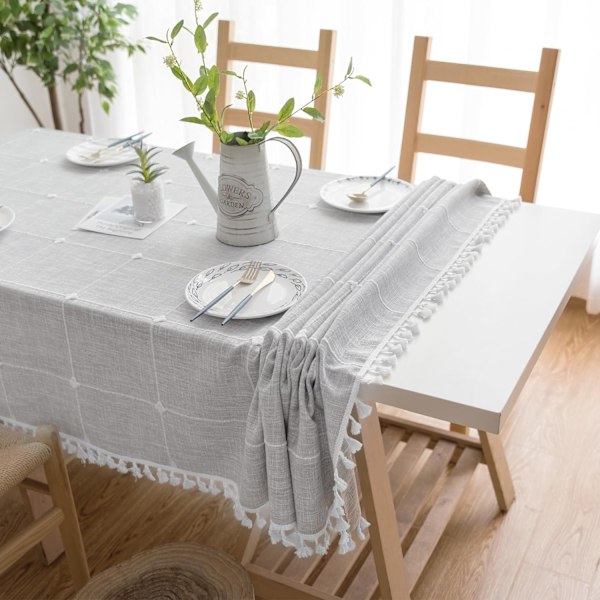 Rektangulär bordsduk i bomullslinne, vattentät bordsduk, tvättbar bordsduk i bondgårdsstil 140x178 cm, grå Grey 1