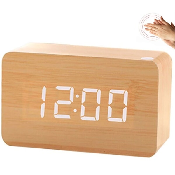 Modern Träväckarklocka - LED-ljus Väckarklocka Digital Träväckarklocka Skrivbord Datum 12/24 Timmar - För Hem, Sovrum, Kontor, Digital Klocka