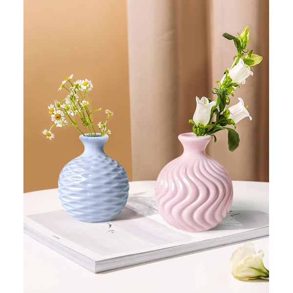 Ikebana Vas Knopp Blomsterarrangemang Hydroponisk Macaron Färgglad Keramisk Dekorativ Vas (Rosa) Pink