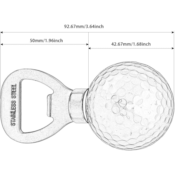 Ölflasköppnare i form av en golfboll, 92,67 mm rostfritt stål-Orange Orange