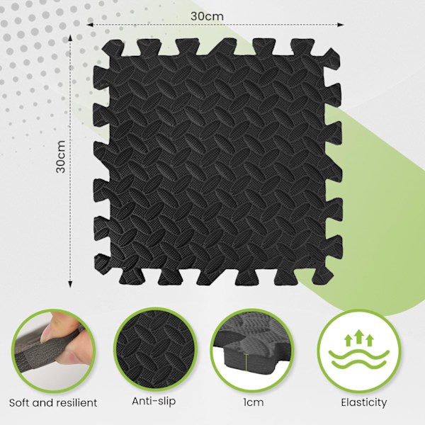 Träningsmattor för hemmet EVA-gummi - 30cm X 30cm X 10mm 24 Delar 2,16 M² | Träningsskumplattor, Pusselmatta i skum, Träningsgolvmatta grey