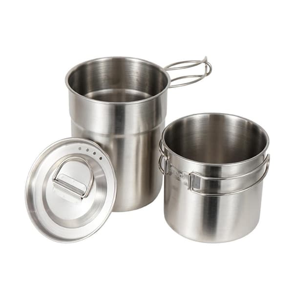 Bærbart 304 rustfrit stål campingkogegrej med gryde og kop til camping, backpacking og picnics.
