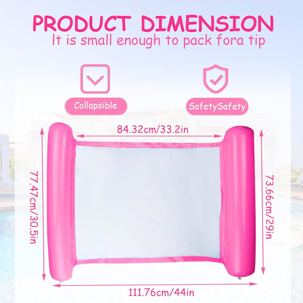 Multifunktionell Flytande Hängmatta, 4-i-1 Uppblåsbar Pool Float Vilstol Flytande Hängmatta Vattenhängmatta Multifunktionell Vikbar Flytande (Rosa) pink