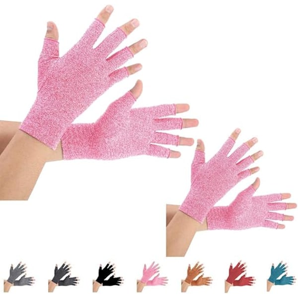 2 Par Kompressionshandskar Stöd, Fingerled, Lindra Smärta från Reumatoid Artrit, Osteoartrit, RSI, Karpaltunnelsyndrom (Rosa, M) pink M