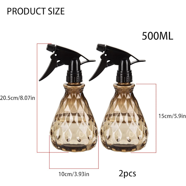 2 st Sprayflaskor, 500 ml/17 oz Tomma Vattensprayflaskor, Återanvändbara Justerbara Dimsprutor i Plast (Brun) Brown
